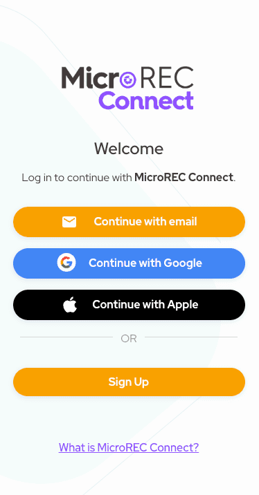 Login page of MicroREC Connect