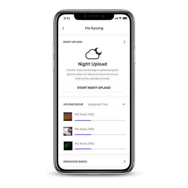 MicroREC App showing the night upload featureon the screen of the smartphone